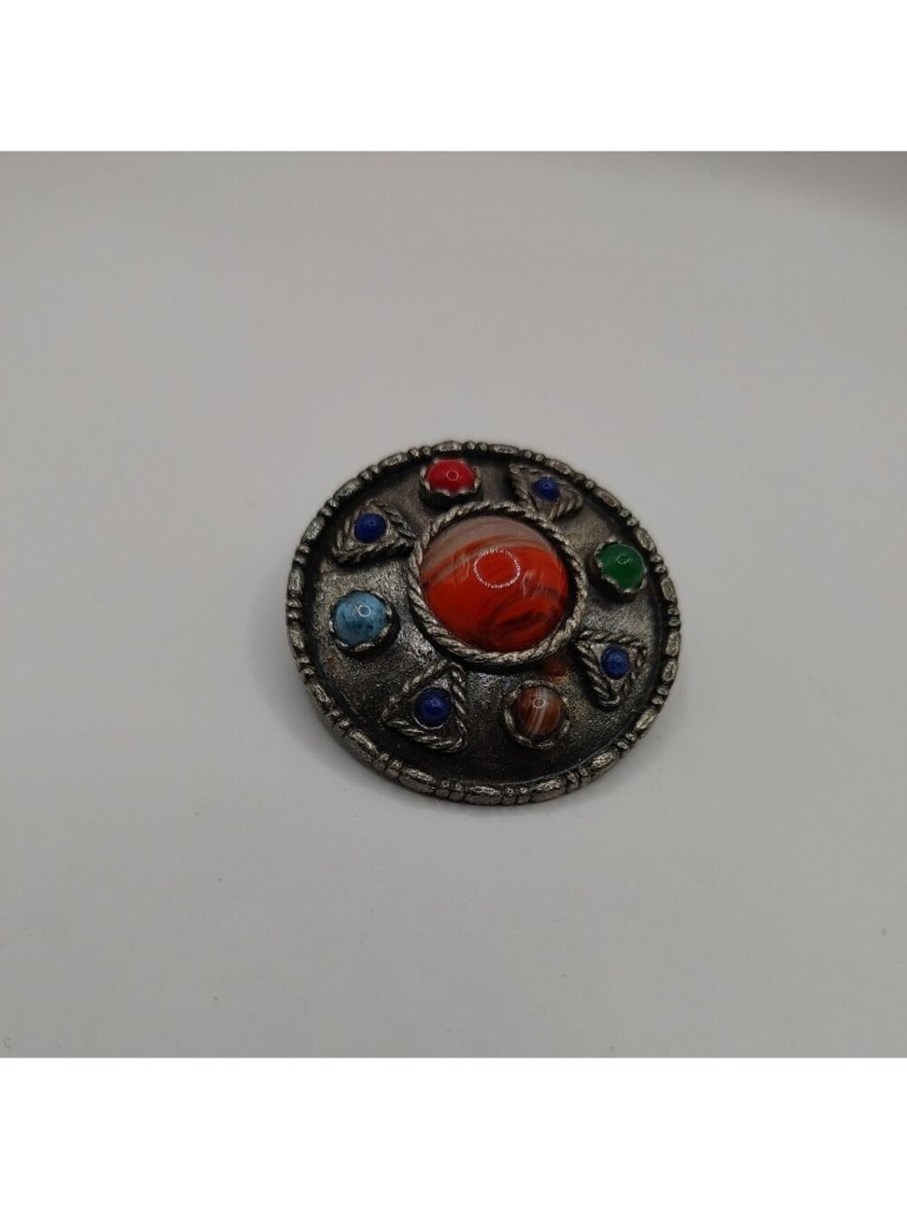 VTG Brooch Pin/pendant multi Color Stones Pewter